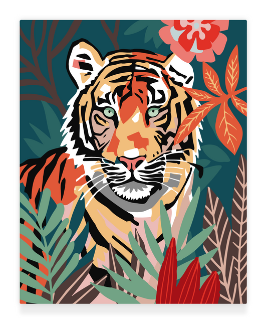 40x50cm Paint by Numbers Kit: Wild Serenity: Matisse-Style Tiger in the Jungle.