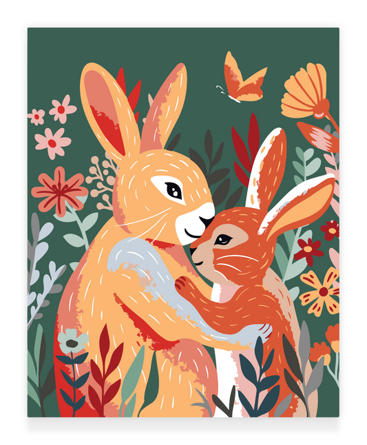 40x50cm Paint by Numbers Kit: Easter Blossoms - Mother-Daughter Rabbit Duo