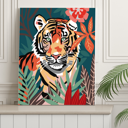 40x50cm Paint by Numbers Kit: Wild Serenity: Matisse-Style Tiger in the Jungle.
