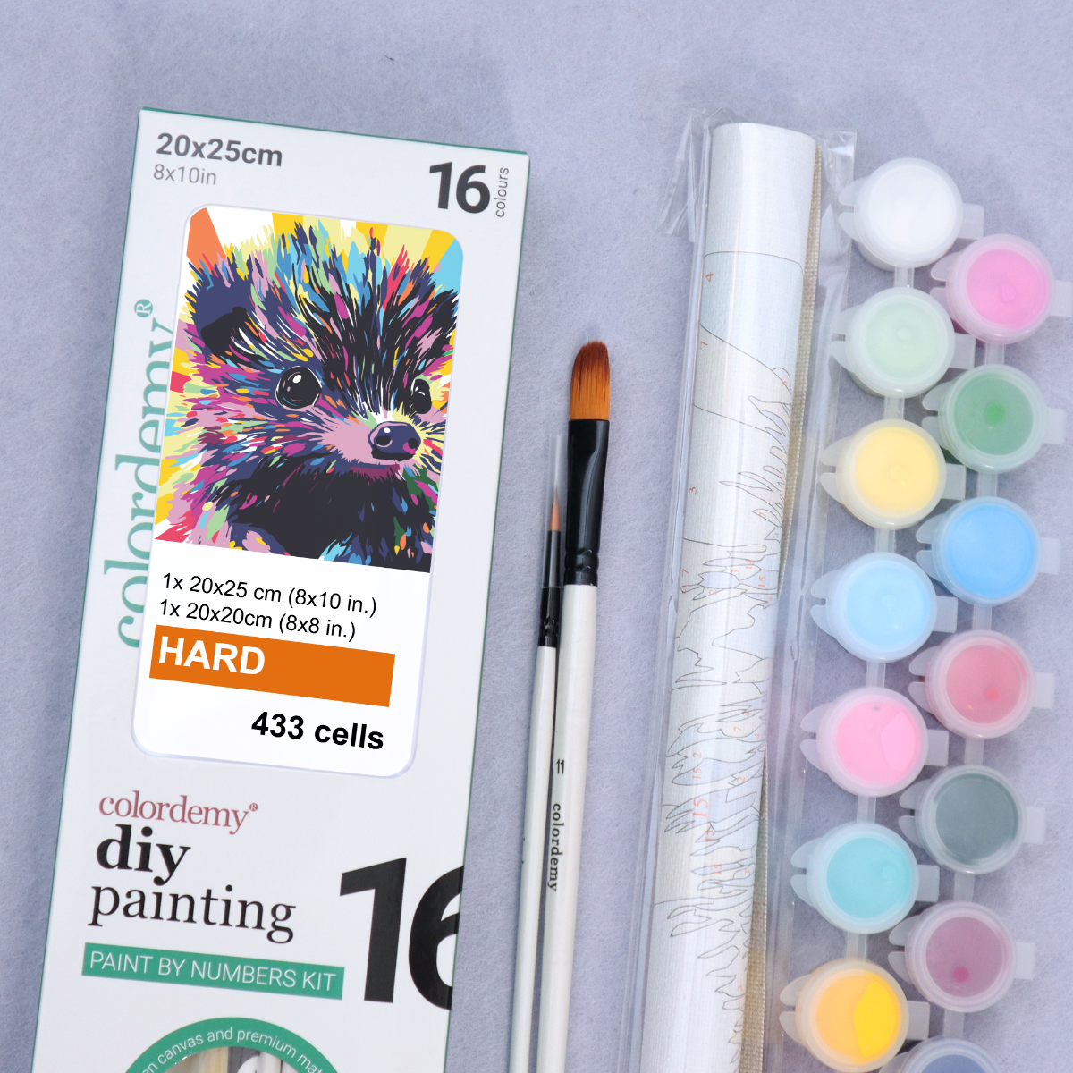 2-in-1 Paint by Numbers Kit - Rolled Canvases (20x25cm & 20x20cm), 16 Colours (Pop Party Palette - Pocupine)