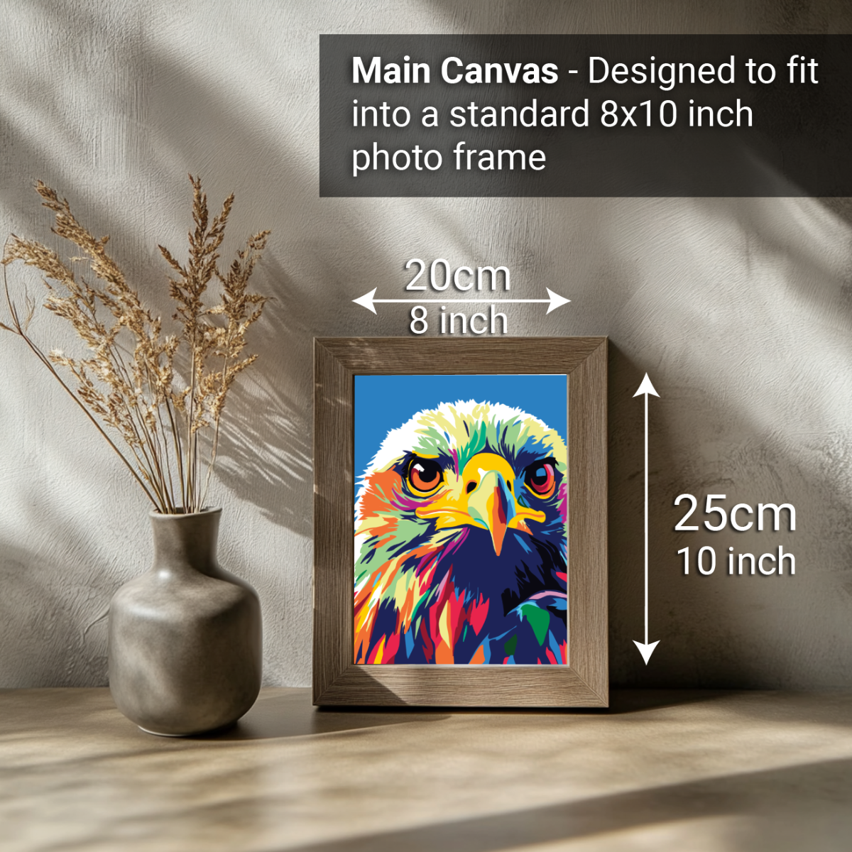 2-in-1 Paint by Numbers Kit - Rolled Canvases (20x25cm & 20x20cm), 16 Colours (Pop Party Palette - Eagle)