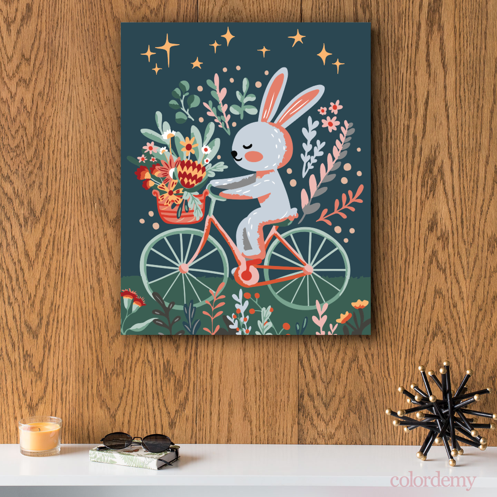 40x50cm Paint by Numbers Kit: Whimsical Wheels - Rabbit's Floral Joy Ride
