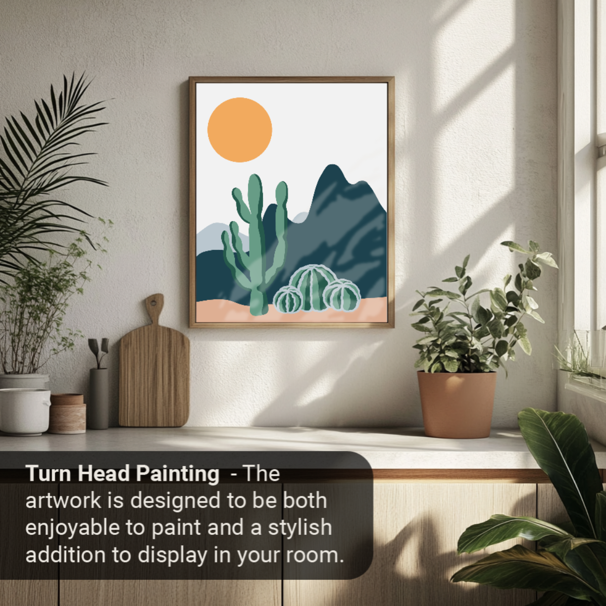 40x50cm Paint by Numbers Kit: Desert Harmony: Minimalist Saguaro and Golden Barrel Cactus