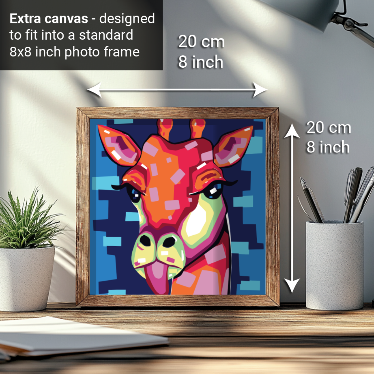 2-in-1 Paint by Numbers Kit - Rolled Canvases (20x25cm & 20x20cm), 16 Colours (Geometric Pop Art - Giraffe)
