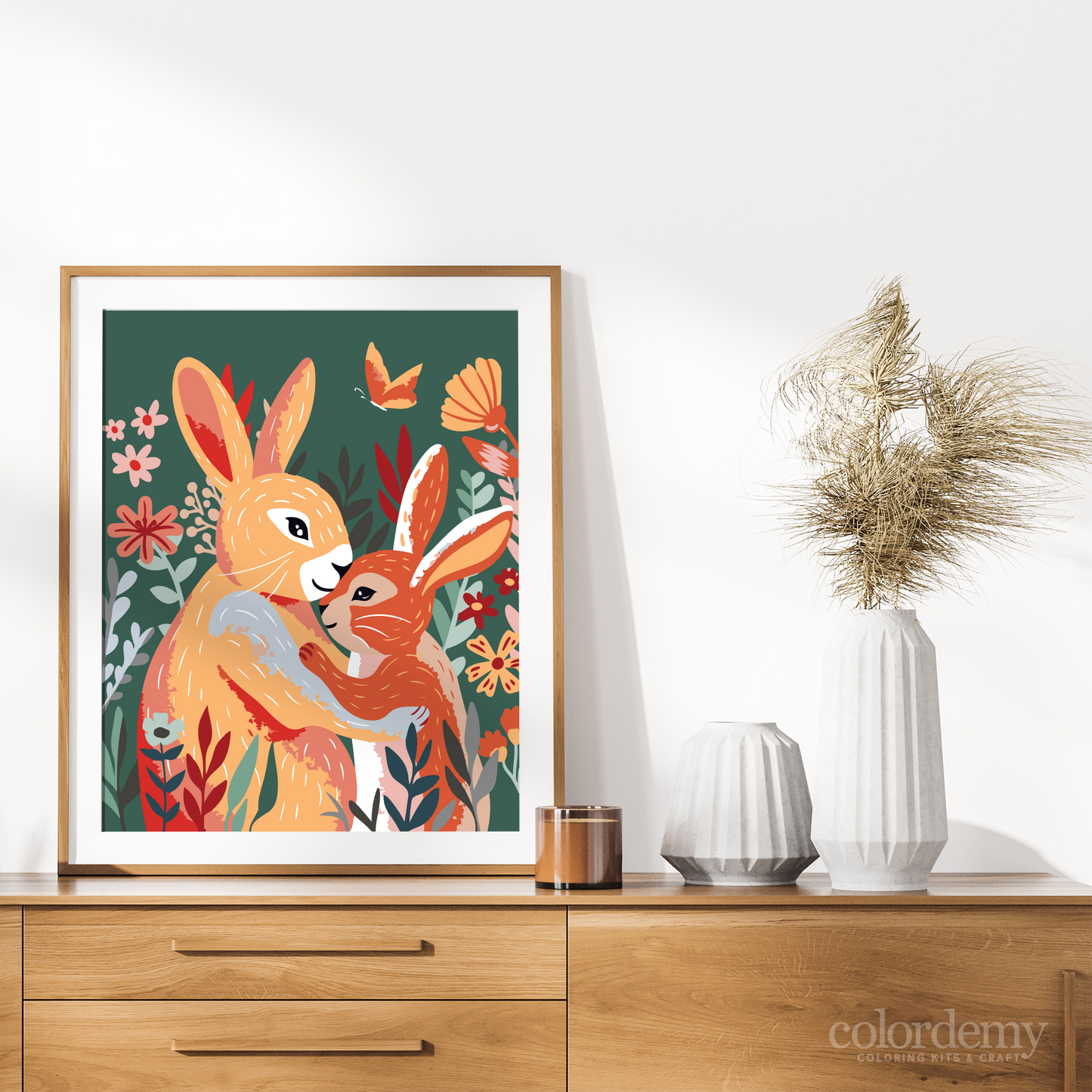40x50cm Paint by Numbers Kit: Easter Blossoms - Mother-Daughter Rabbit Duo