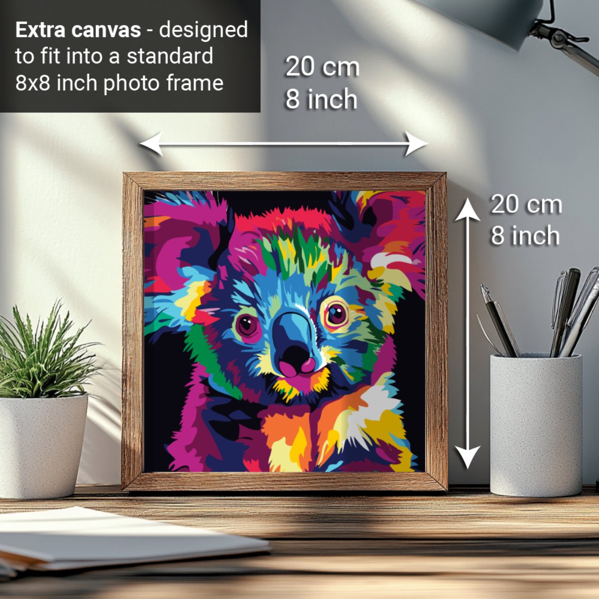 2-in-1 Paint by Numbers Kit - Rolled Canvases (20x25cm & 20x20cm), 16 Colours (Bold In Black - Koala)