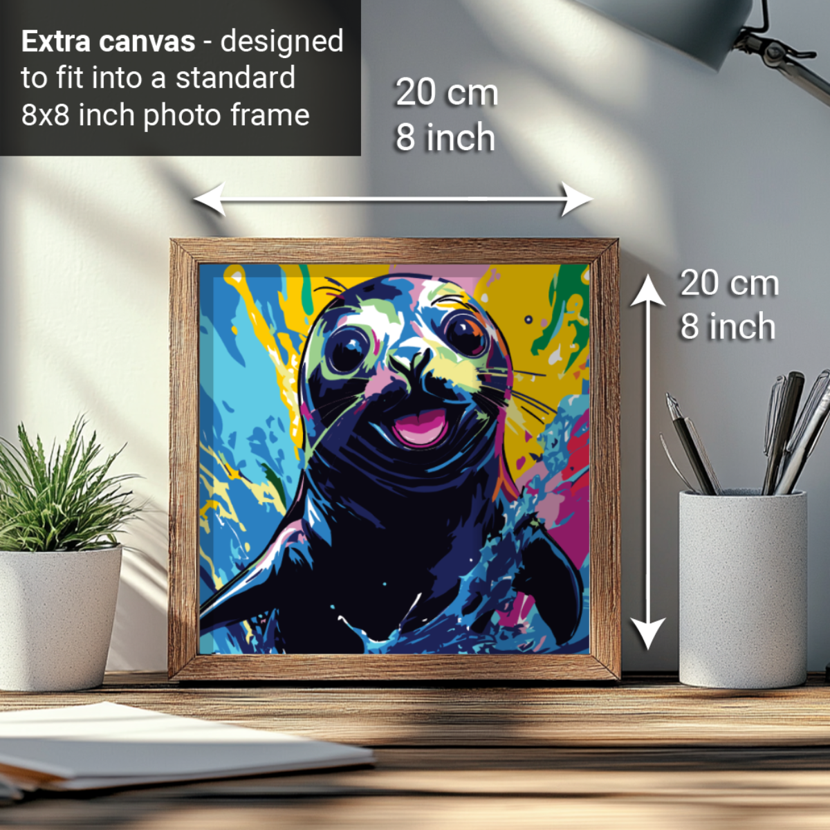 2-in-1 Paint by Numbers Kit - Rolled Canvases (20x25cm & 20x20cm), 16 Colours (Sea Life - Black Seal)