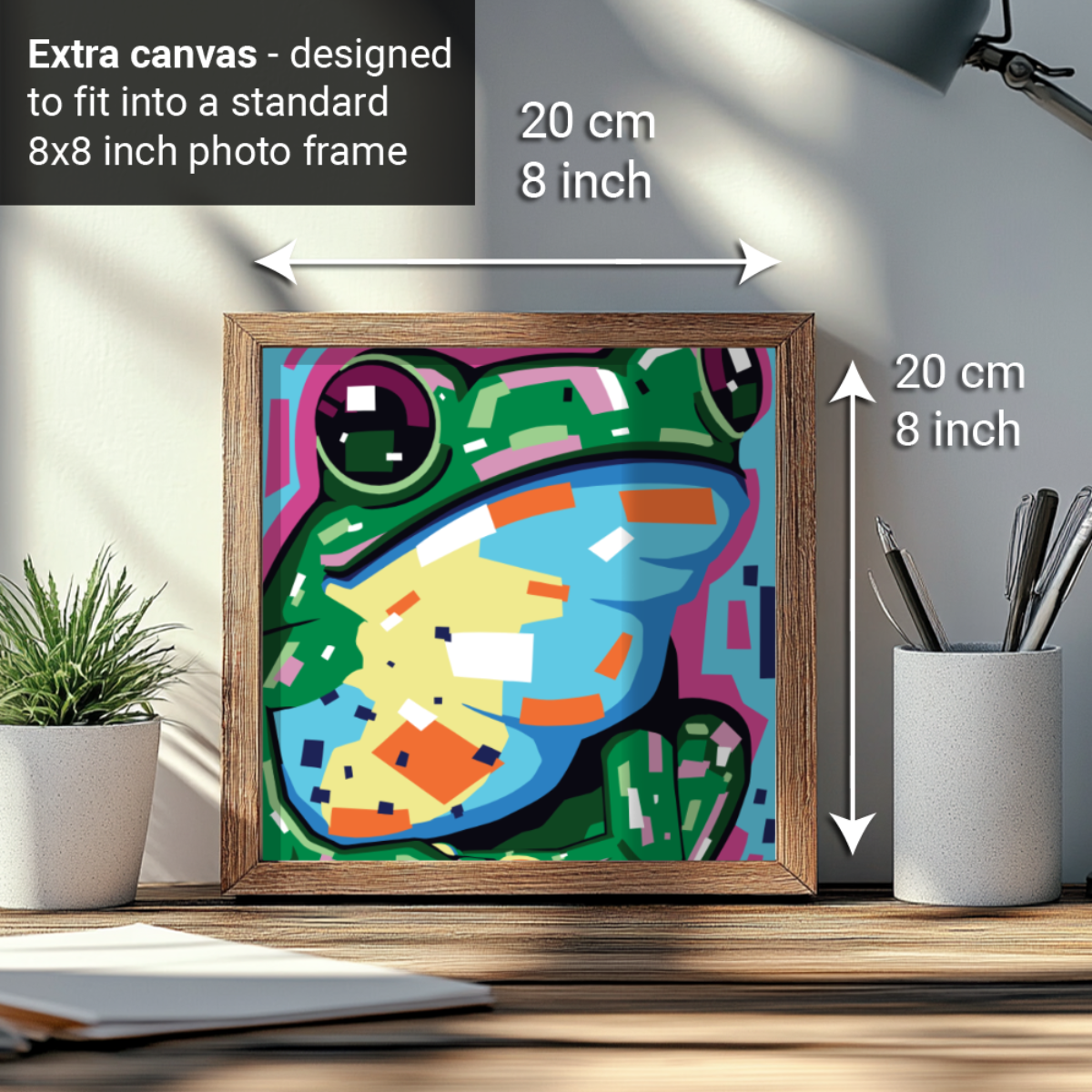 2-in-1 Paint by Numbers Kit - Rolled Canvases (20x25cm & 20x20cm), 16 Colours (Geometric Pop Art - Frog)