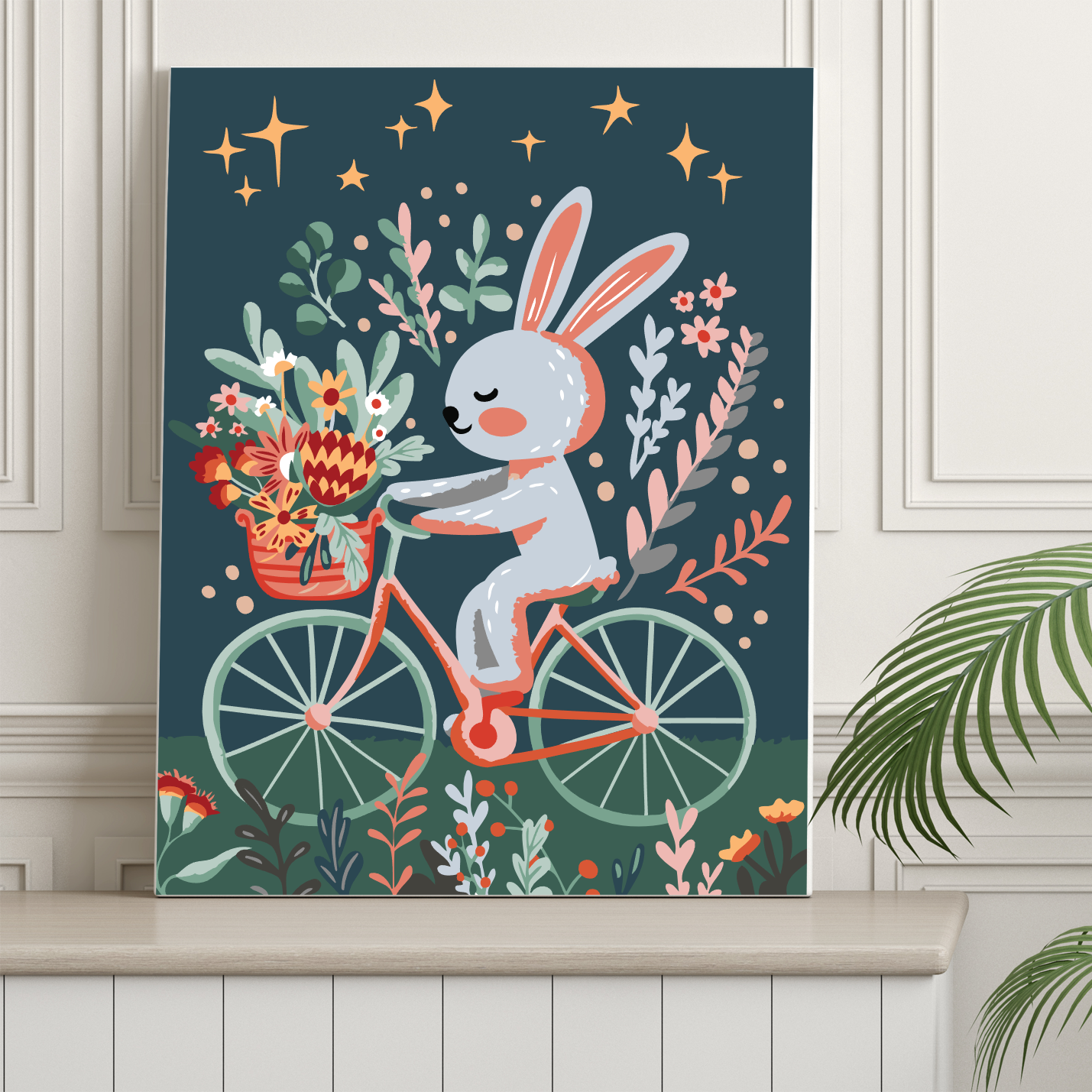 40x50cm Paint by Numbers Kit: Whimsical Wheels - Rabbit's Floral Joy Ride