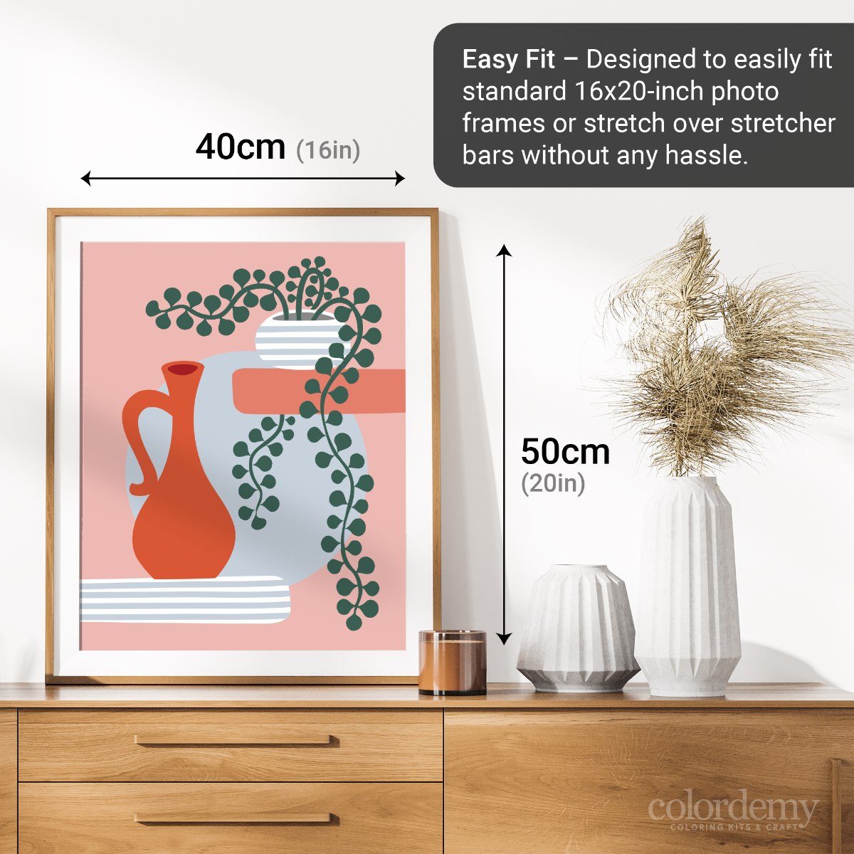 40x50cm Paint by Numbers Kit: Botanical Simplicity: Minimalist Red Vase and Round Pot