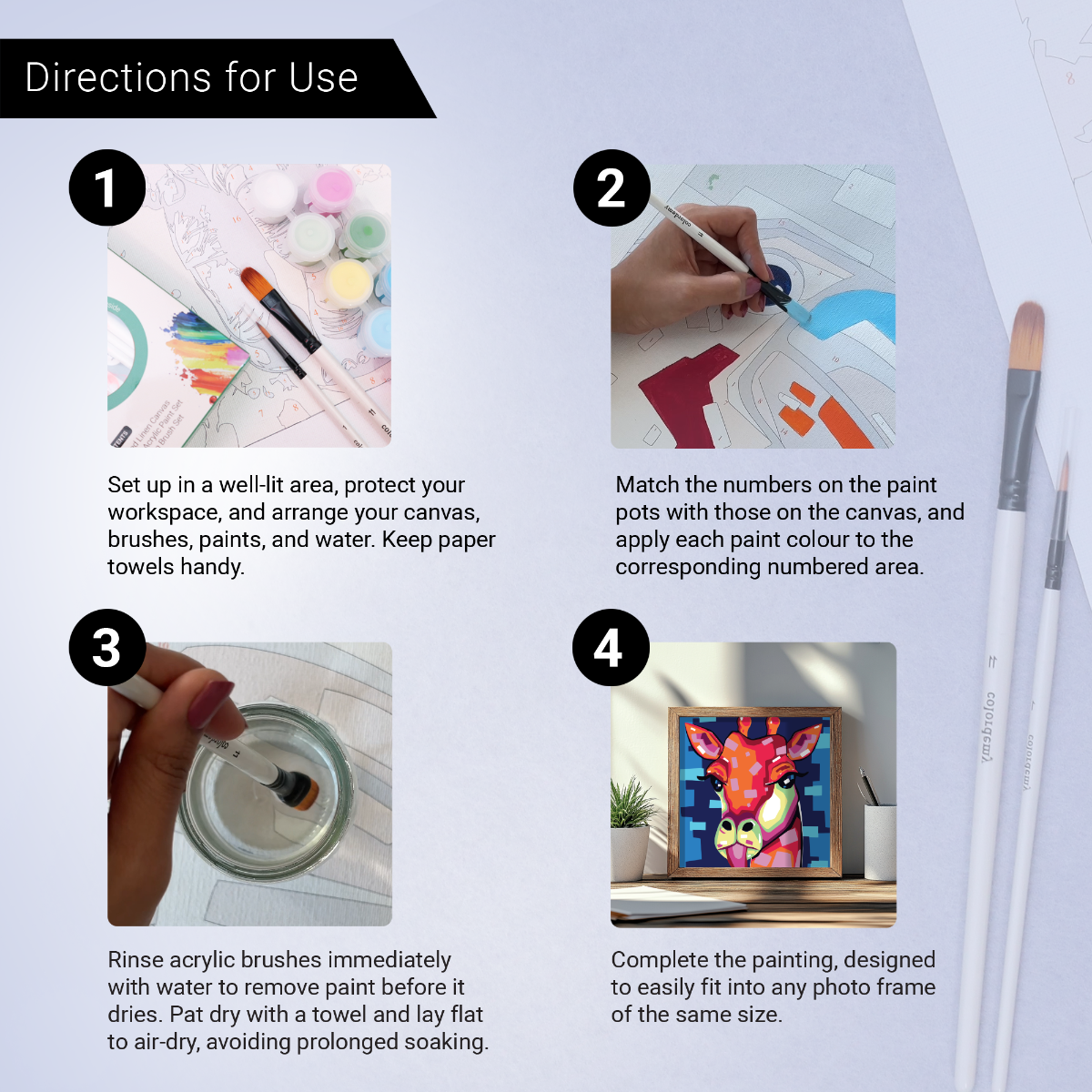 2-in-1 Paint by Numbers Kit - Rolled Canvases (20x25cm & 20x20cm), 16 Colours (Geometric Pop Art - Giraffe)