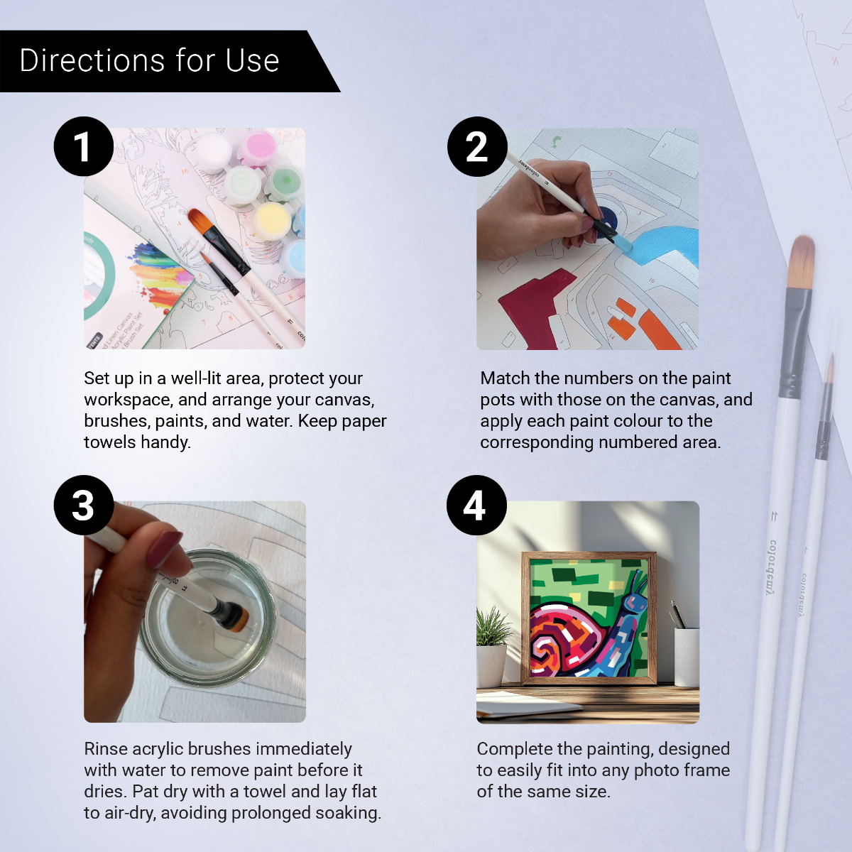 2-in-1 Paint by Numbers Kit - Rolled Canvases (20x25cm & 20x20cm), 16 Colours (Geometric Pop Art - Snail)