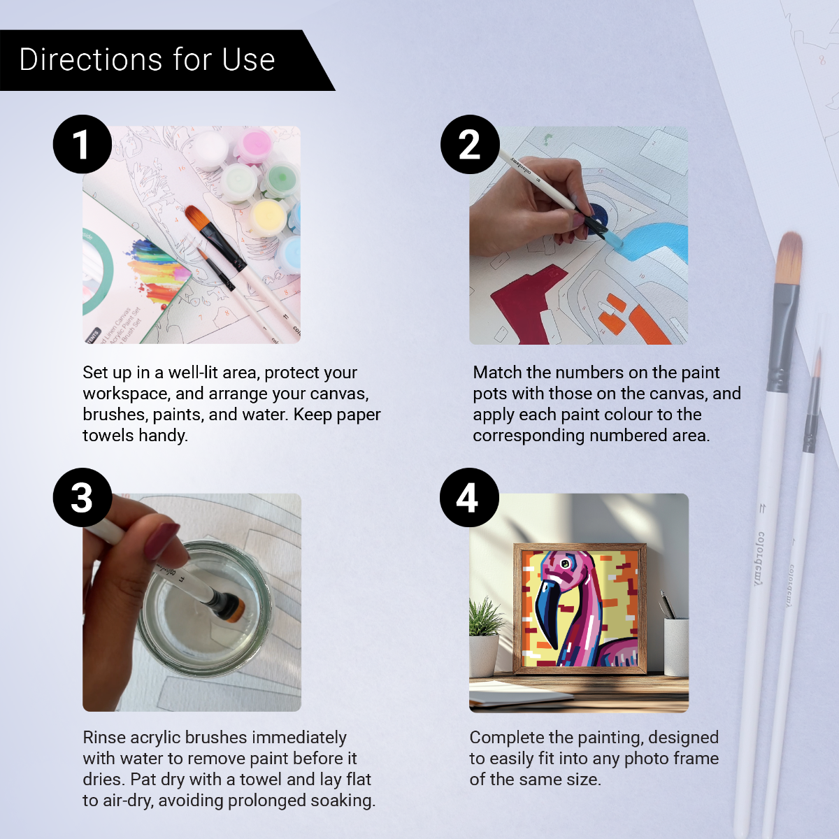 2-in-1 Paint by Numbers Kit - Rolled Canvases (20x25cm & 20x20cm), 16 Colours (Geometric Pop Art - Flamingo)