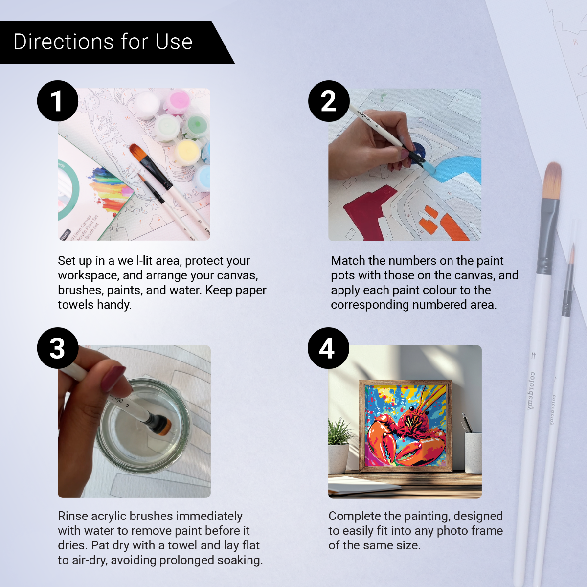 2-in-1 Paint by Numbers Kit - Rolled Canvases (20x25cm & 20x20cm), 16 Colours (Sea Life - Lobster)