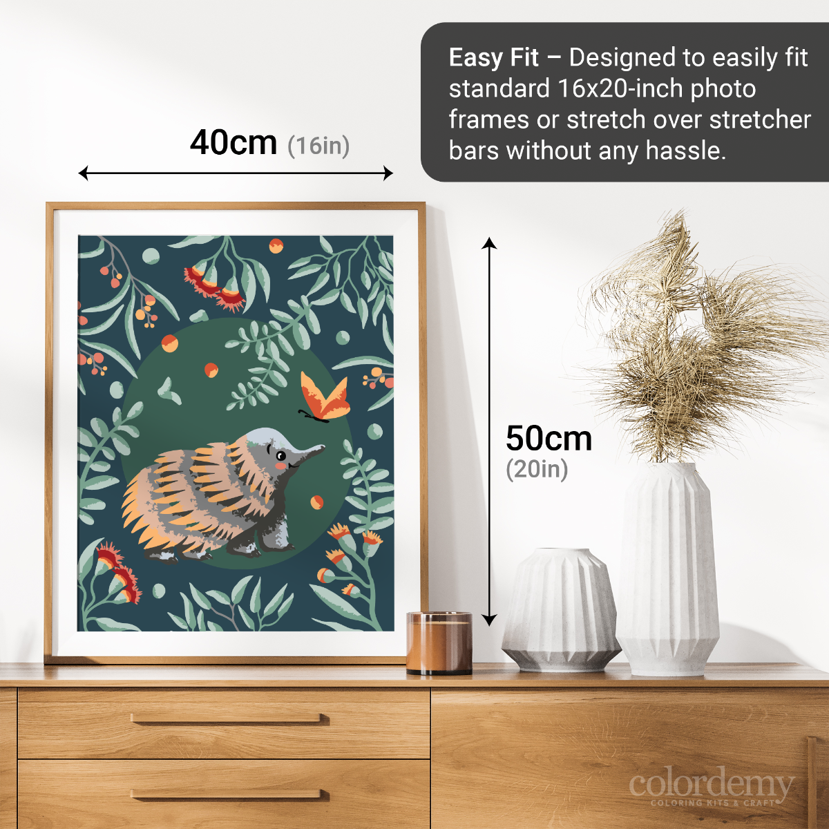 40x50cm Paint by Numbers Kit - Rolled Canvases, 16 Colours (Australian Natives & Friends - Echidna)
