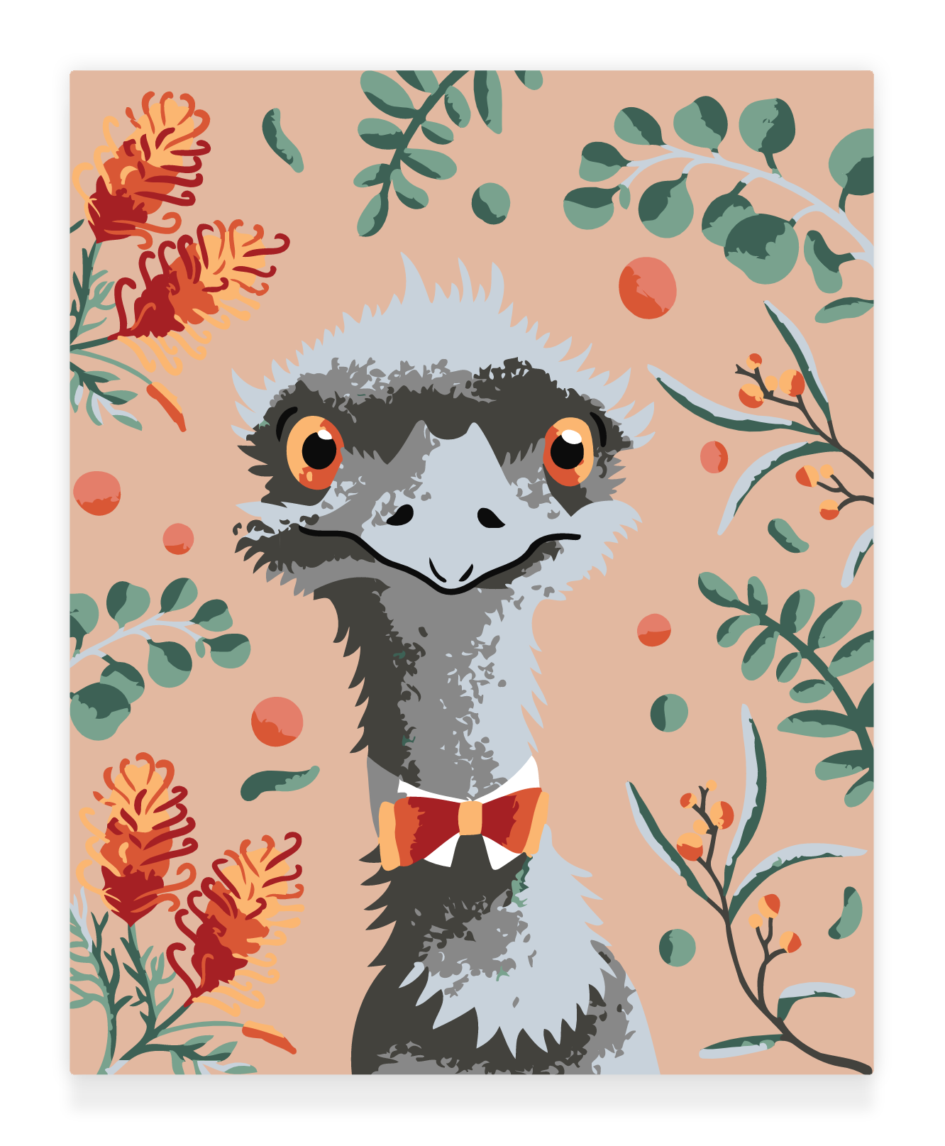 40x50cm Paint by Numbers kit: Leafy Serenity: Simple Emu with Pink Background