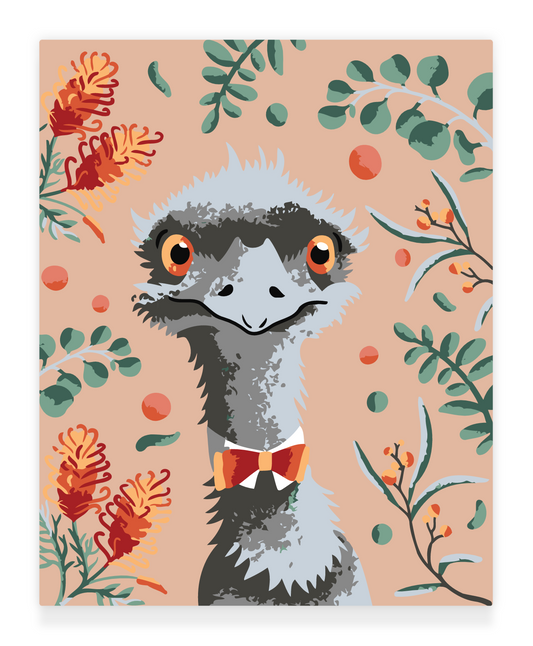 40x50cm Paint by Numbers kit:  Leafy Serenity: Simple Emu with Pink Background