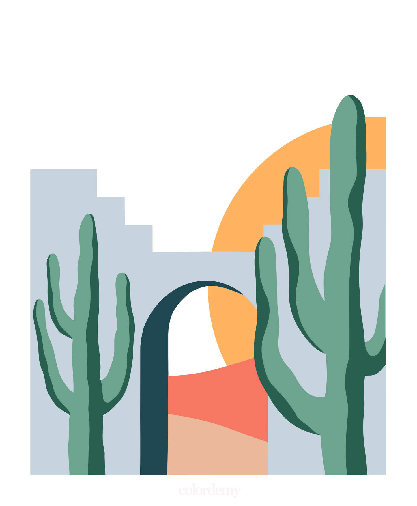 40x50cm Paint by Numbers Kit: Desert Solitude: Minimalist Cactus and Stone Structure