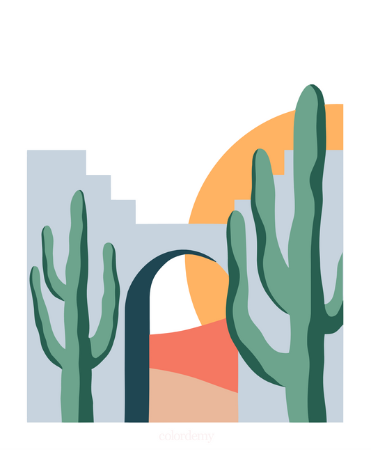 40x50cm Paint by Numbers Kit:  Desert Solitude: Minimalist Cactus and Stone Structure