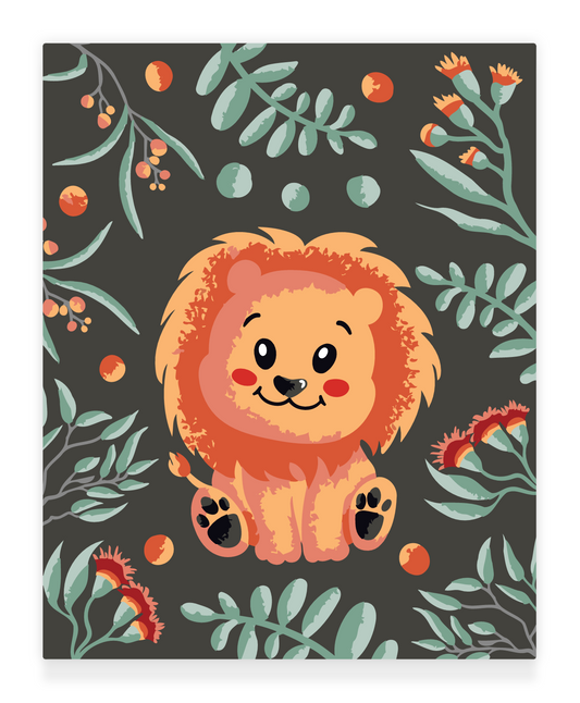 40x50cm Paint by Numbers Kit: Lion's Paradise: Cute Lion with Floral Elegance