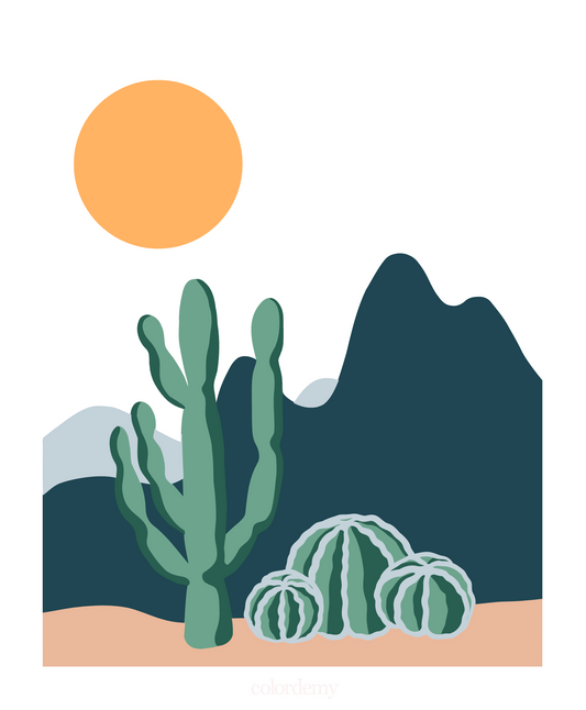 40x50cm Paint by Numbers Kit: Desert Harmony: Minimalist Saguaro and Golden Barrel Cactus