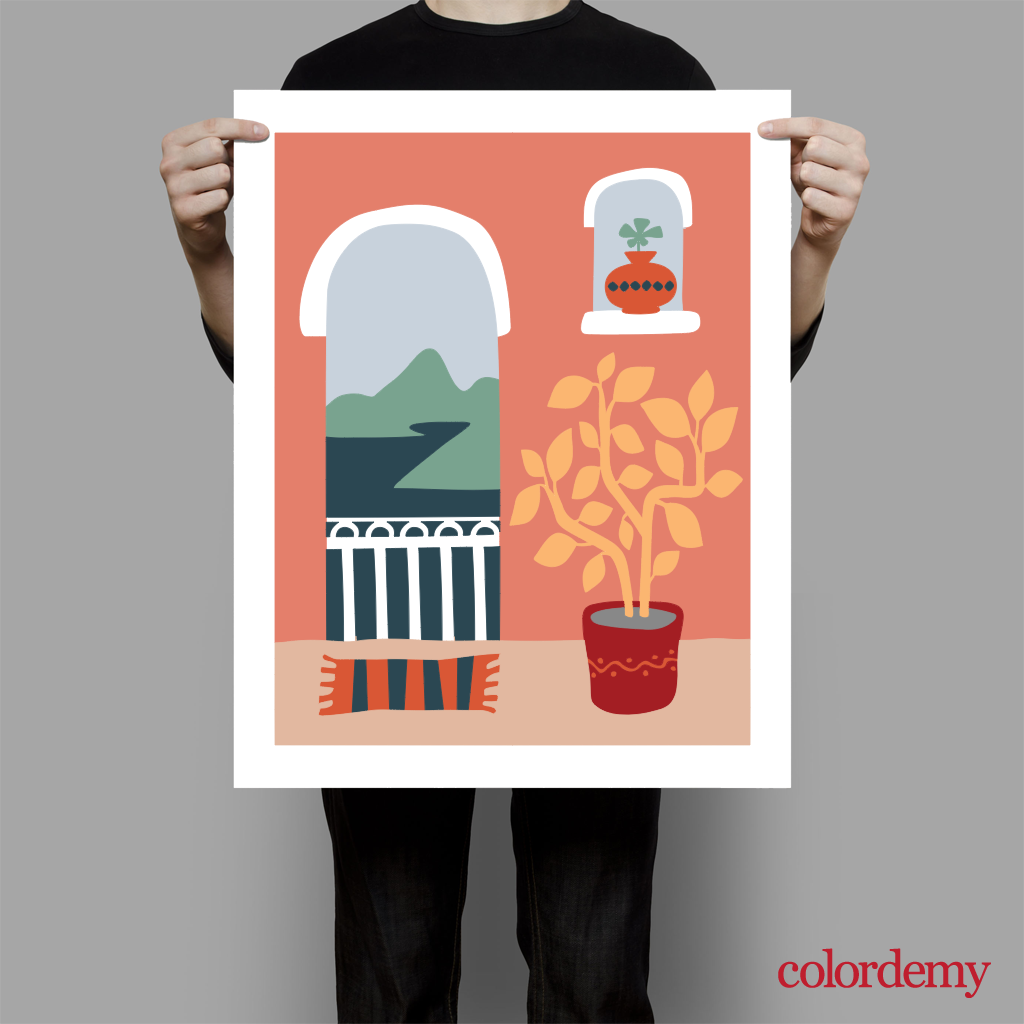 40x50cm Paint by Numbers Kit: Balcony Retreat: Minimalist Mountain View