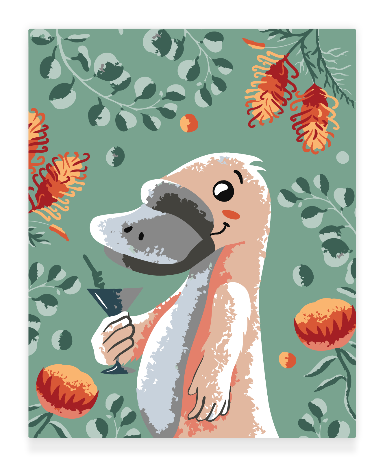 40x50cm Paint by Numbers Kit: Cool Platypus: Minimalist with Leafy Background