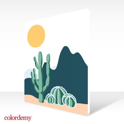 40x50cm Paint by Numbers Kit: Desert Harmony: Minimalist Saguaro and Golden Barrel Cactus