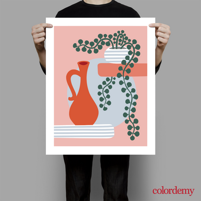 40x50cm Paint by Numbers Kit: Botanical Simplicity: Minimalist Red Vase and Round Pot
