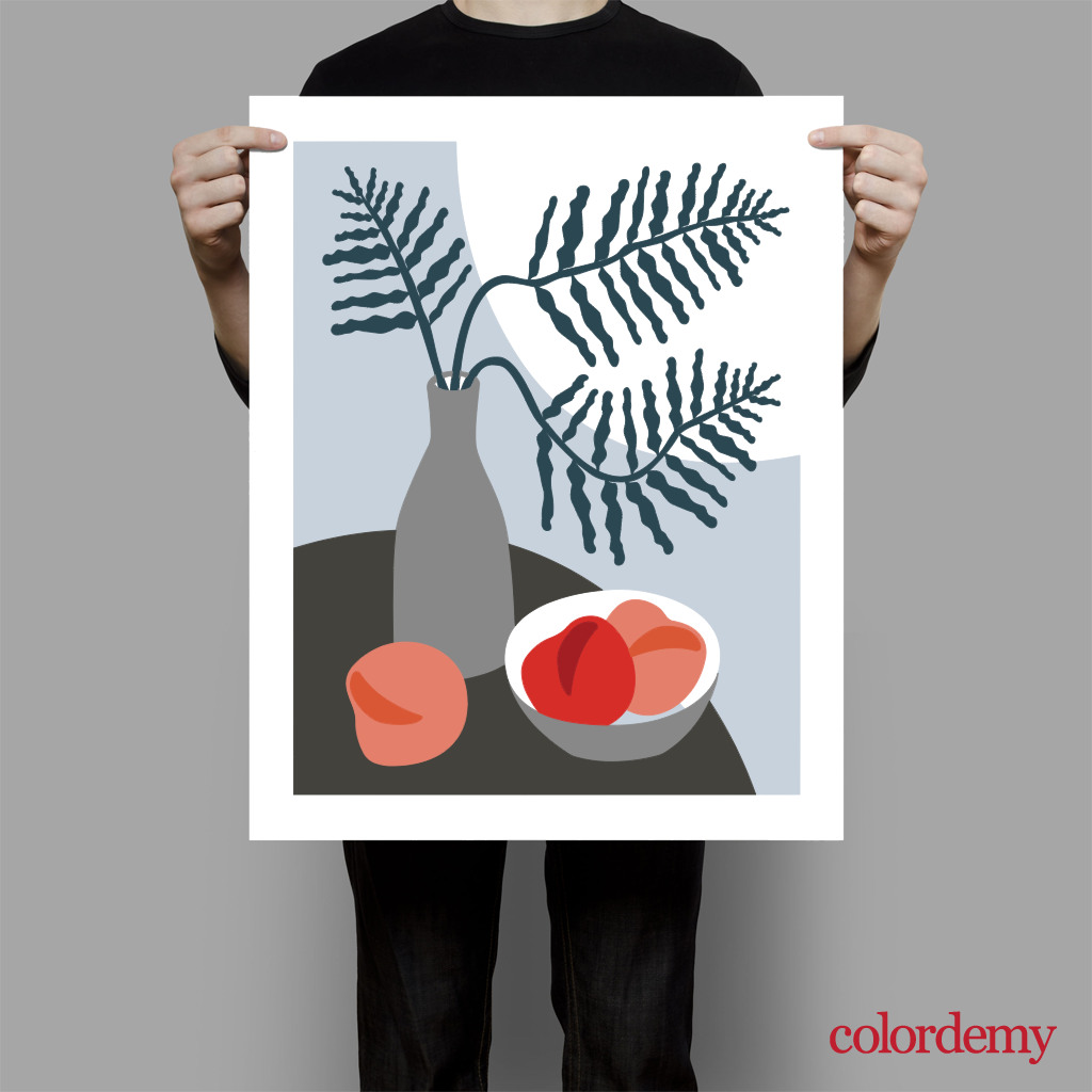 40x50cm Paint by Numbers Kit: Elegant Simplicity: Minimalist Grey Vase and Peaches