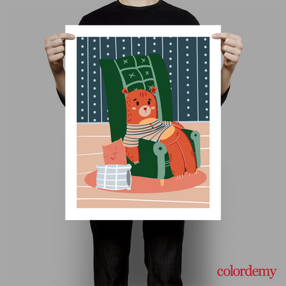 40x50cm Paint by Numbers kit: Cosy Corner: Lazy Bear on a Chair