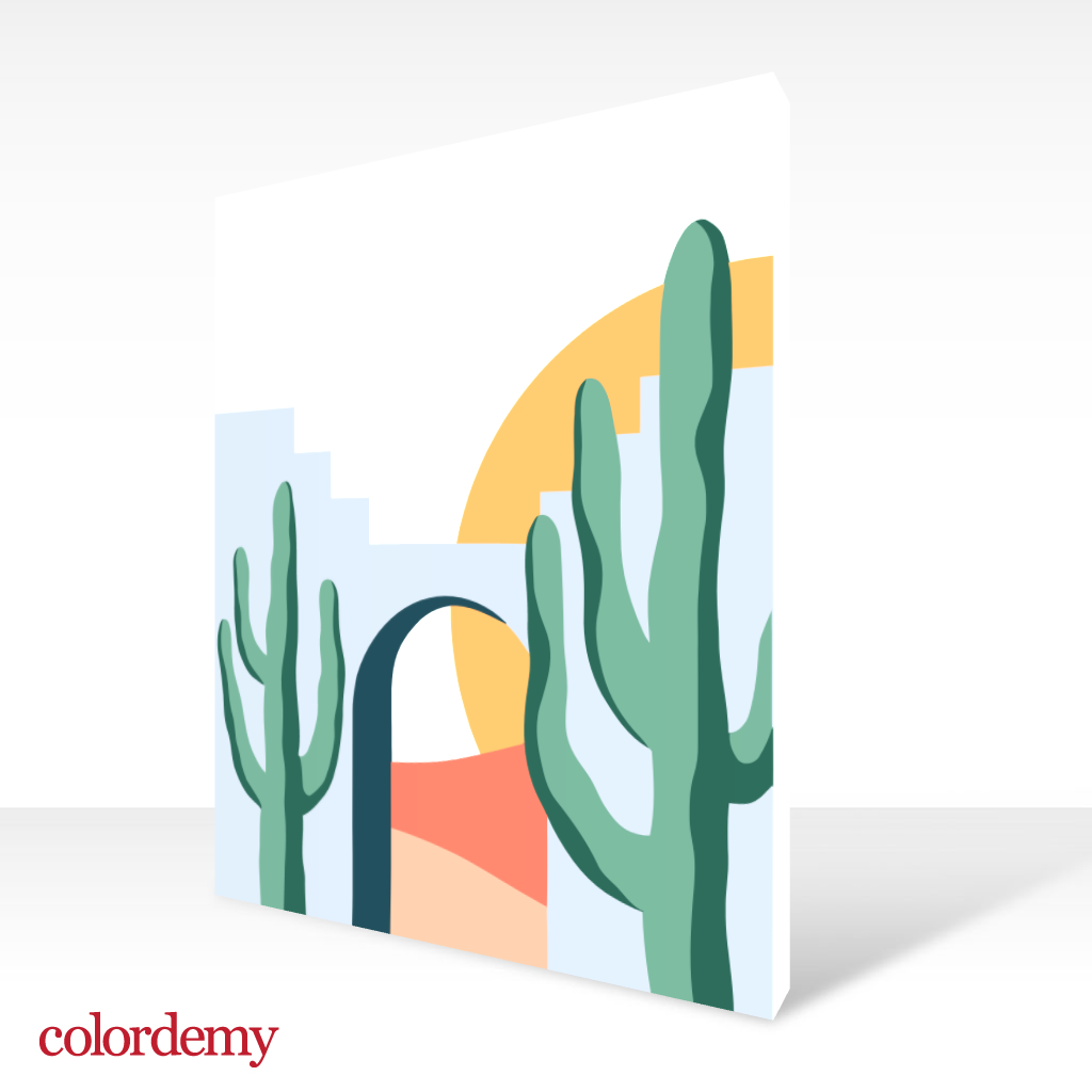 40x50cm Paint by Numbers Kit: Desert Solitude: Minimalist Cactus and Stone Structure