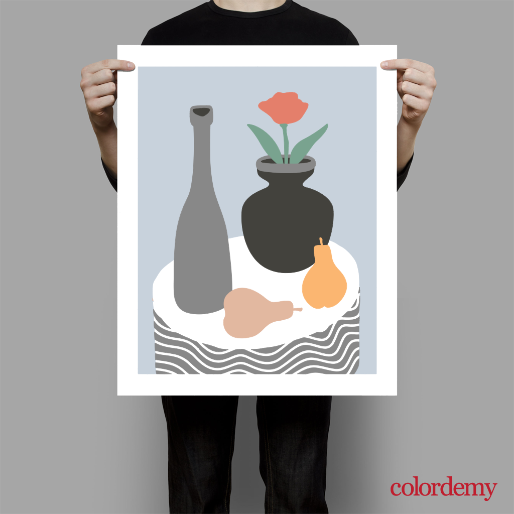 40x50cm Paint by Numbers Kit: Minimalist Elegance: Grey Coffee Table with Vase and Fruits