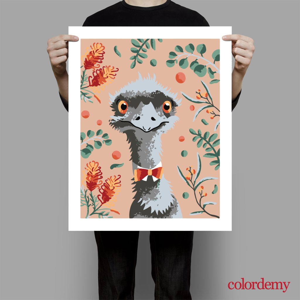 40x50cm Paint by Numbers kit: Leafy Serenity: Simple Emu with Pink Background