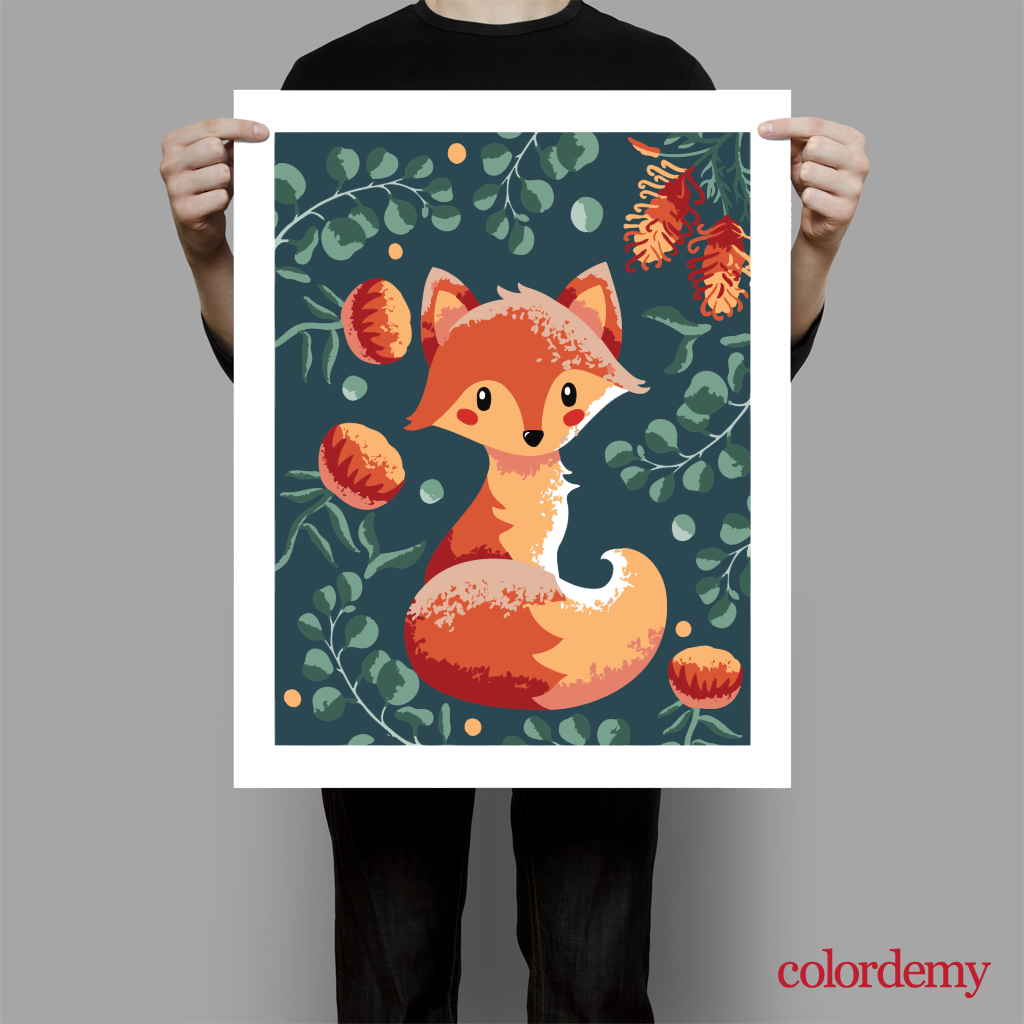 40x50cm Paint by Numbers Kit: Fox's Haven: Cute Fox with Leafy Background