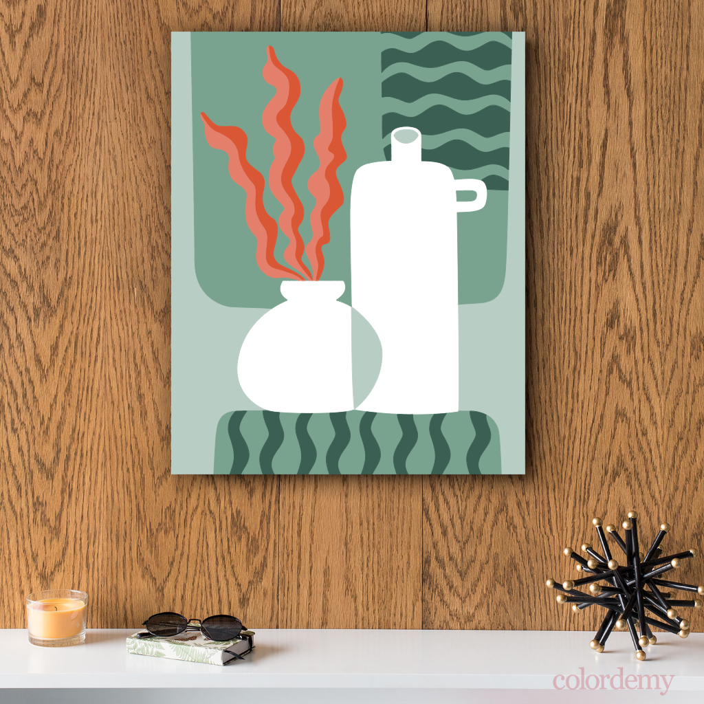 40x50cm Paint by Numbers Kit: Minimalist Elegance: White Vase with Wavy Red Plant