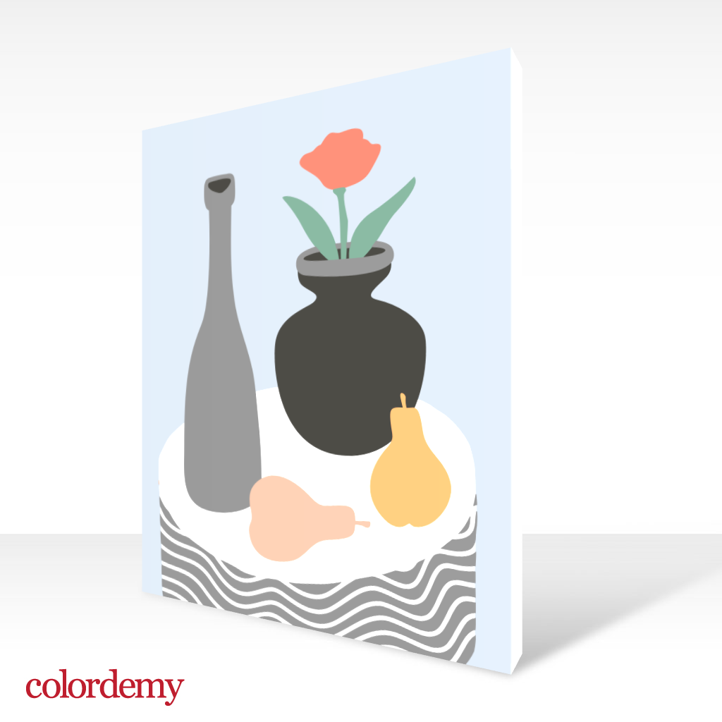 40x50cm Paint by Numbers Kit: Minimalist Elegance: Grey Coffee Table with Vase and Fruits