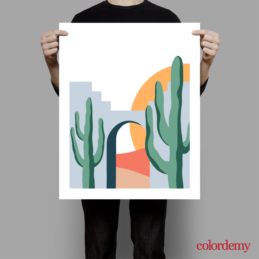 40x50cm Paint by Numbers Kit:  Desert Solitude: Minimalist Cactus and Stone Structure