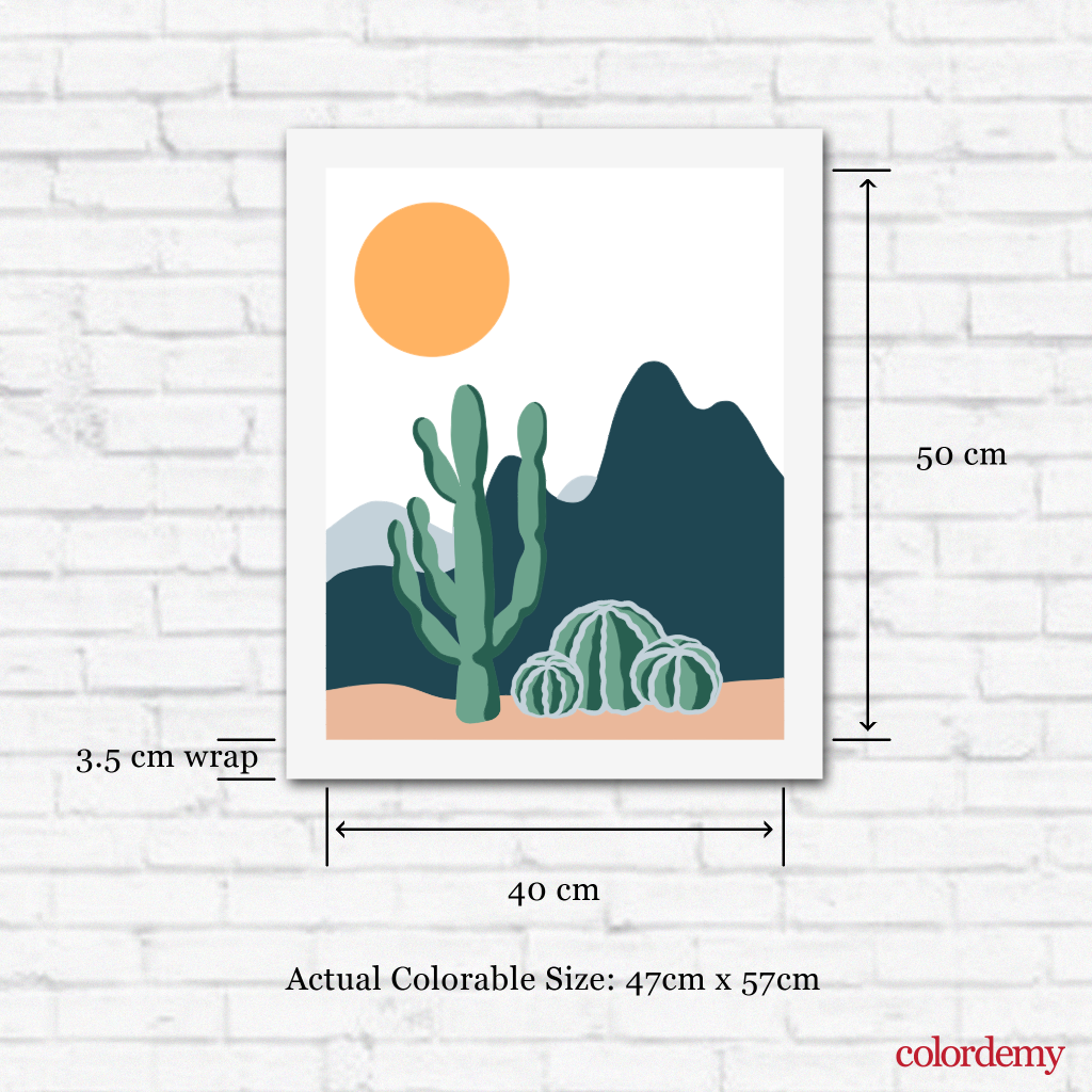 40x50cm Paint by Numbers Kit: Desert Harmony: Minimalist Saguaro and Golden Barrel Cactus