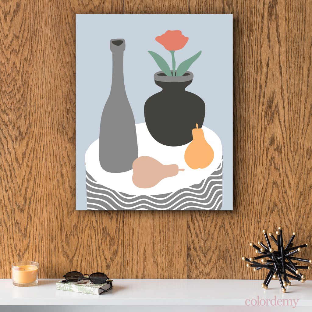 40x50cm Paint by Numbers Kit: Minimalist Elegance: Grey Coffee Table with Vase and Fruits