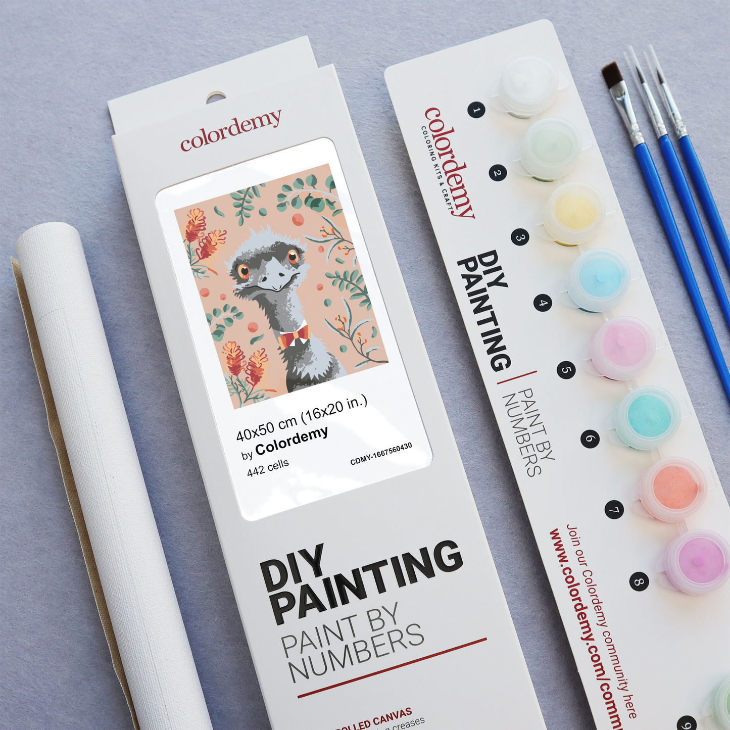 40x50cm Paint by Numbers kit: Leafy Serenity: Simple Emu with Pink Background