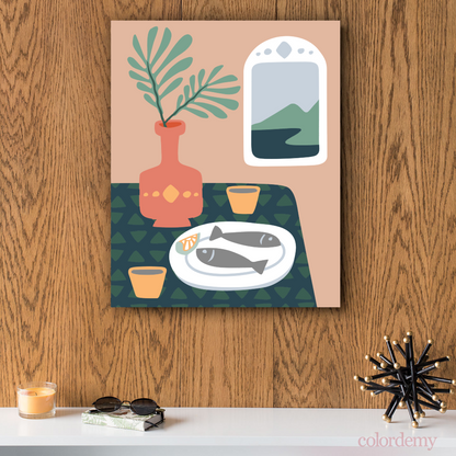 40x50cm Paint by Numbers Kit: Serenity in Contrast: Minimalist Dark Blue Table