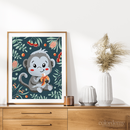 40x50cm Paint by Numbers Kit: Banana Bliss: Simple Monkey with Leafy Background