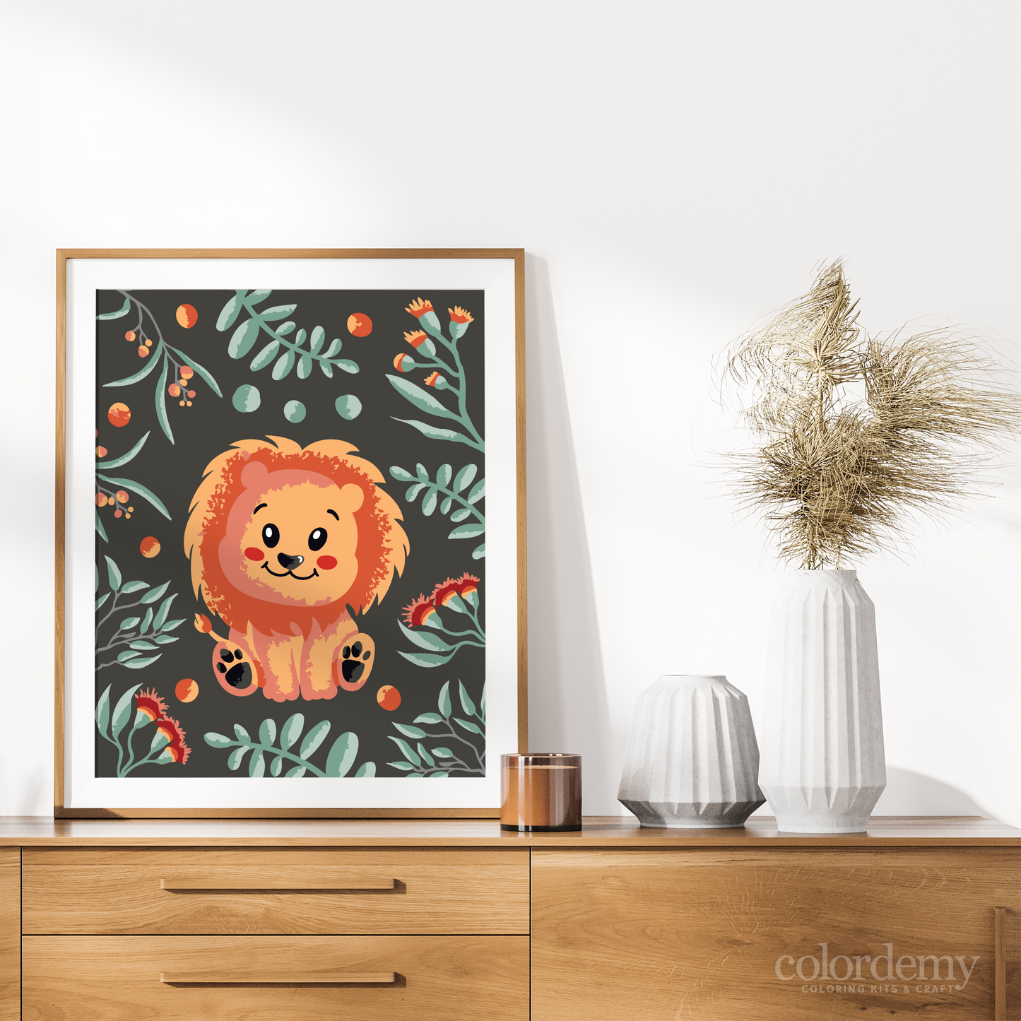 40x50cm Paint by Numbers Kit: Lion's Paradise: Cute Lion with Floral Elegance