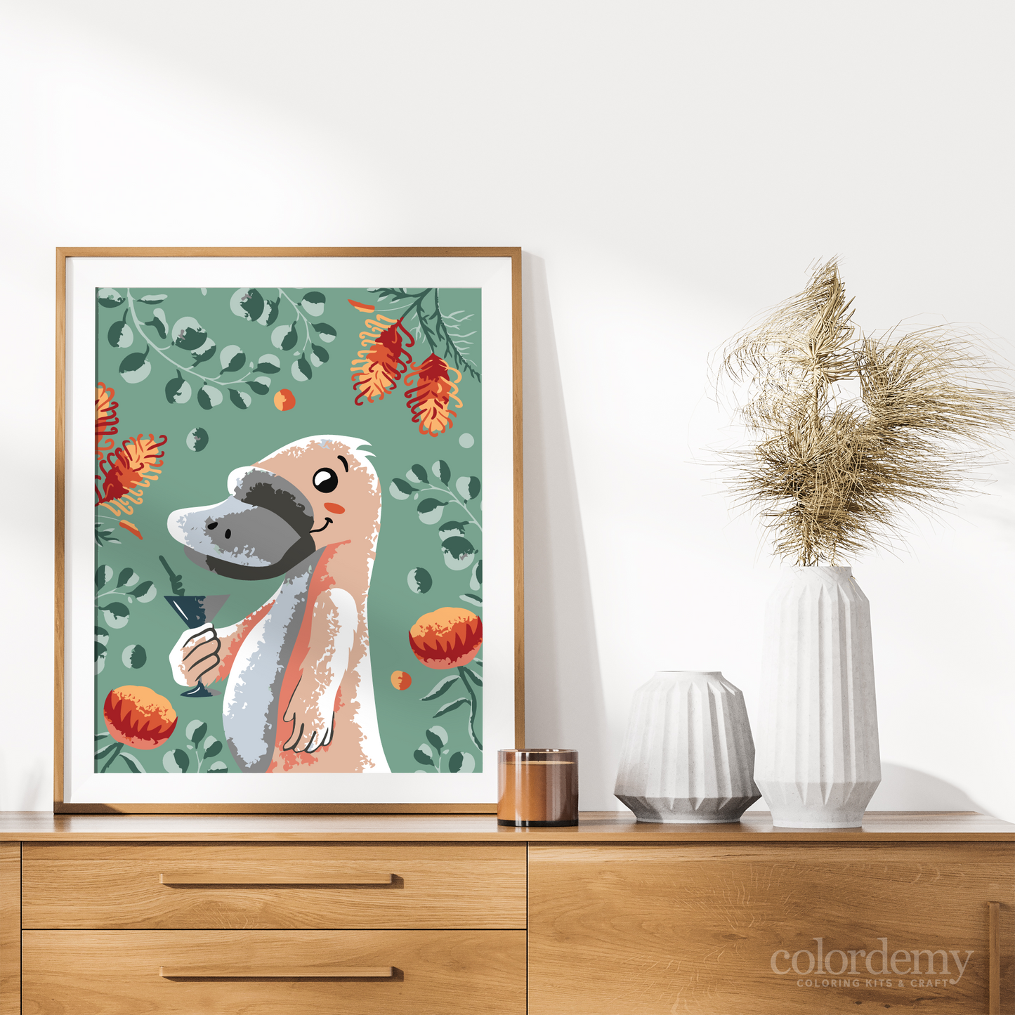 40x50cm Paint by Numbers Kit: Cool Platypus: Minimalist with Leafy Background