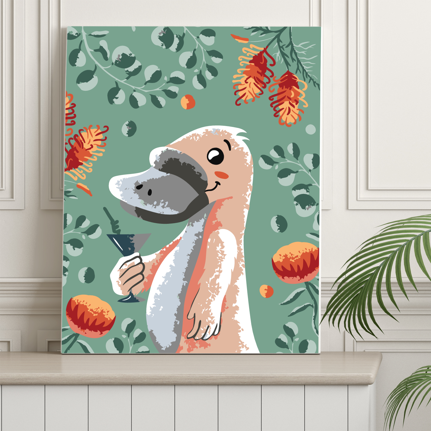 40x50cm Paint by Numbers Kit: Cool Platypus: Minimalist with Leafy Background