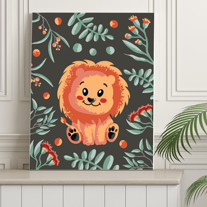 40x50cm Paint by Numbers Kit: Lion's Paradise: Cute Lion with Floral Elegance