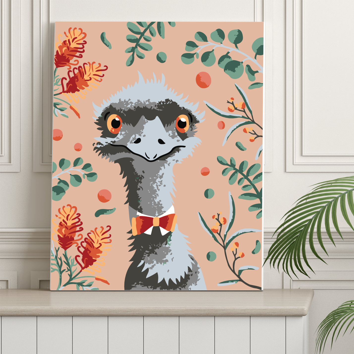 40x50cm Paint by Numbers kit: Leafy Serenity: Simple Emu with Pink Background
