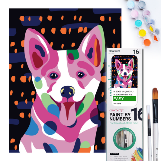 2-in-1 Paint by Numbers Kit - Rolled Canvases (20x25cm & 20x20cm), 16 Colours (Proud Little Paws - Corgi)