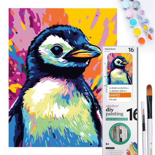 2-in-1 Paint by Numbers Kit - Rolled Canvases (20x25cm & 20x20cm), 16 Colours (Sea Life - Penguin)